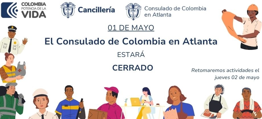 Consulado de Colombia en Atlanta no prestará servicio el próximo 1 de mayo