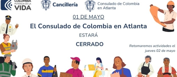 Consulado de Colombia en Atlanta no prestará servicio el próximo 1 de mayo