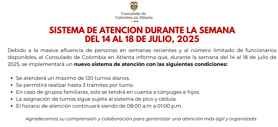  Mensaje importante a tener en cuenta en la jornada de atención al público del 14 al 18 de julio de 2025