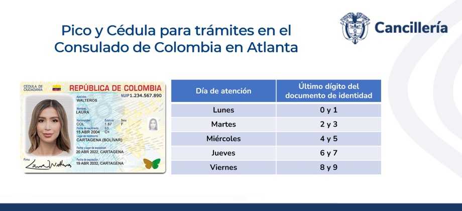  Nuevo sistema de atención sin citas 'Pico y Cédula' en el Consulado de Colombia en Atlanta desde el 1 de abril de 2024