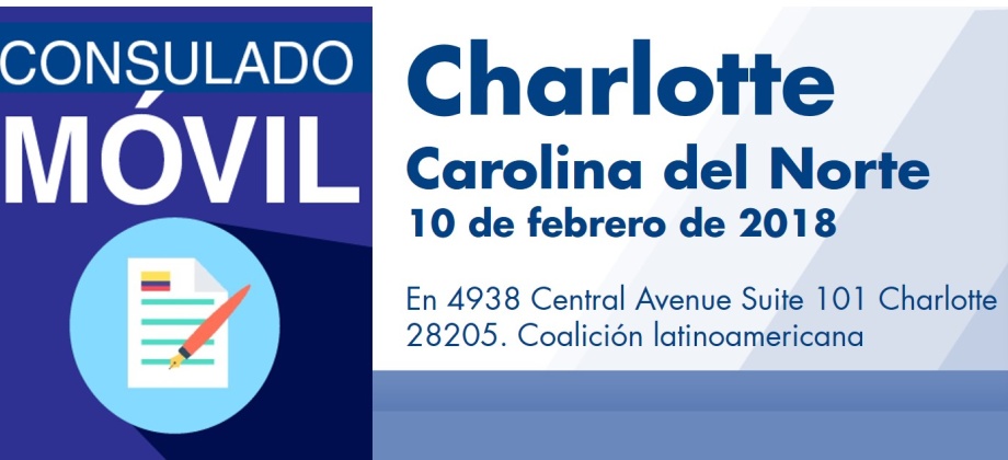 El Consulado de Colombia en Atlanta realizará un Consulado Móvil en Charlotte, Carolina del Norte, el sábado 10 de febrero de 2018