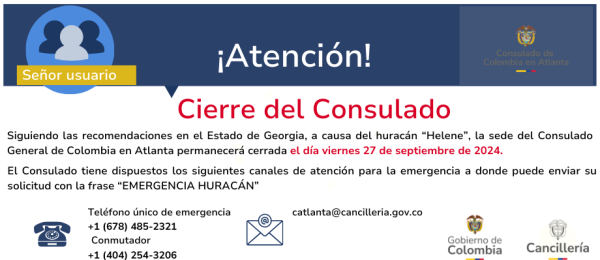 No habrá servicio al público en el Consulado de Colombia en Atlanta