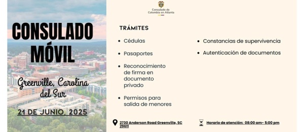 Consulado Móvil en Greenville, Carolina del Sur este sábado 21 de junio de 2025