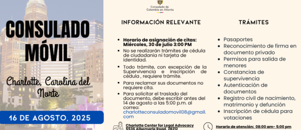 Consulado Móvil en Charlotte, Carolina del Norte, el 16 de agosto de 2025
