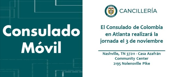 Consulado de Colombia en Atlanta realizará la jornada de Consulado Móvil en Nashville el 3 de octubre de 2018